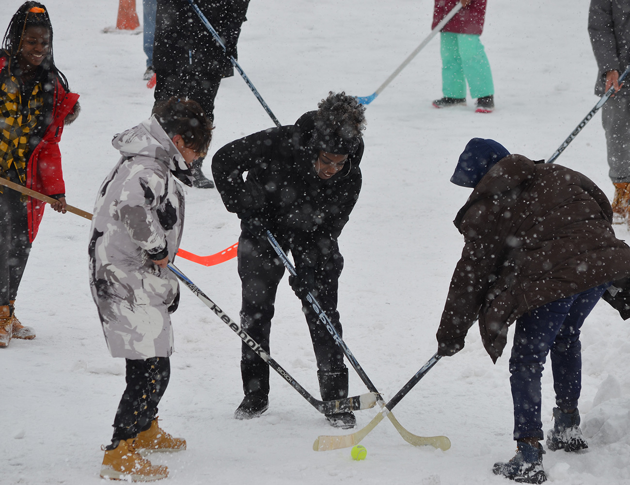 Students playing hockey